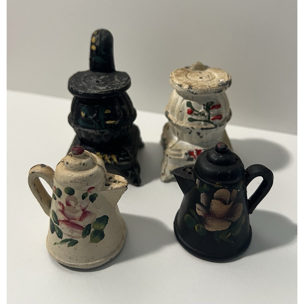 Vintage Salt and Pepper Shakers Metal Hand Painted Lot 2 Cast Iron